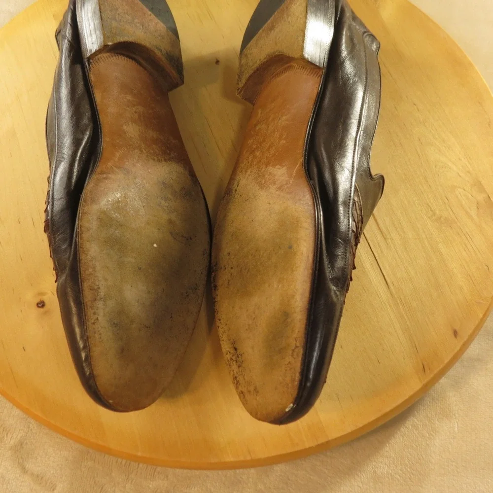 Vintage Moreschi Loafers Mens 9 Dark Brown Leather Snakeskin Made in Italy
